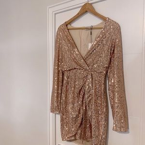 Sequence peachy pink midi long sleeve formal dress